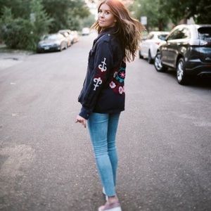 Rails Elliot Indigo Floral Medallion Embroidery Shirt Jacket Boho Button Up